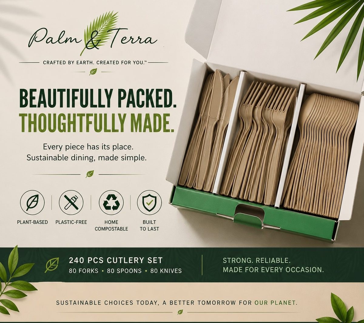 Palm and Terra cutlery neatly packed in its box